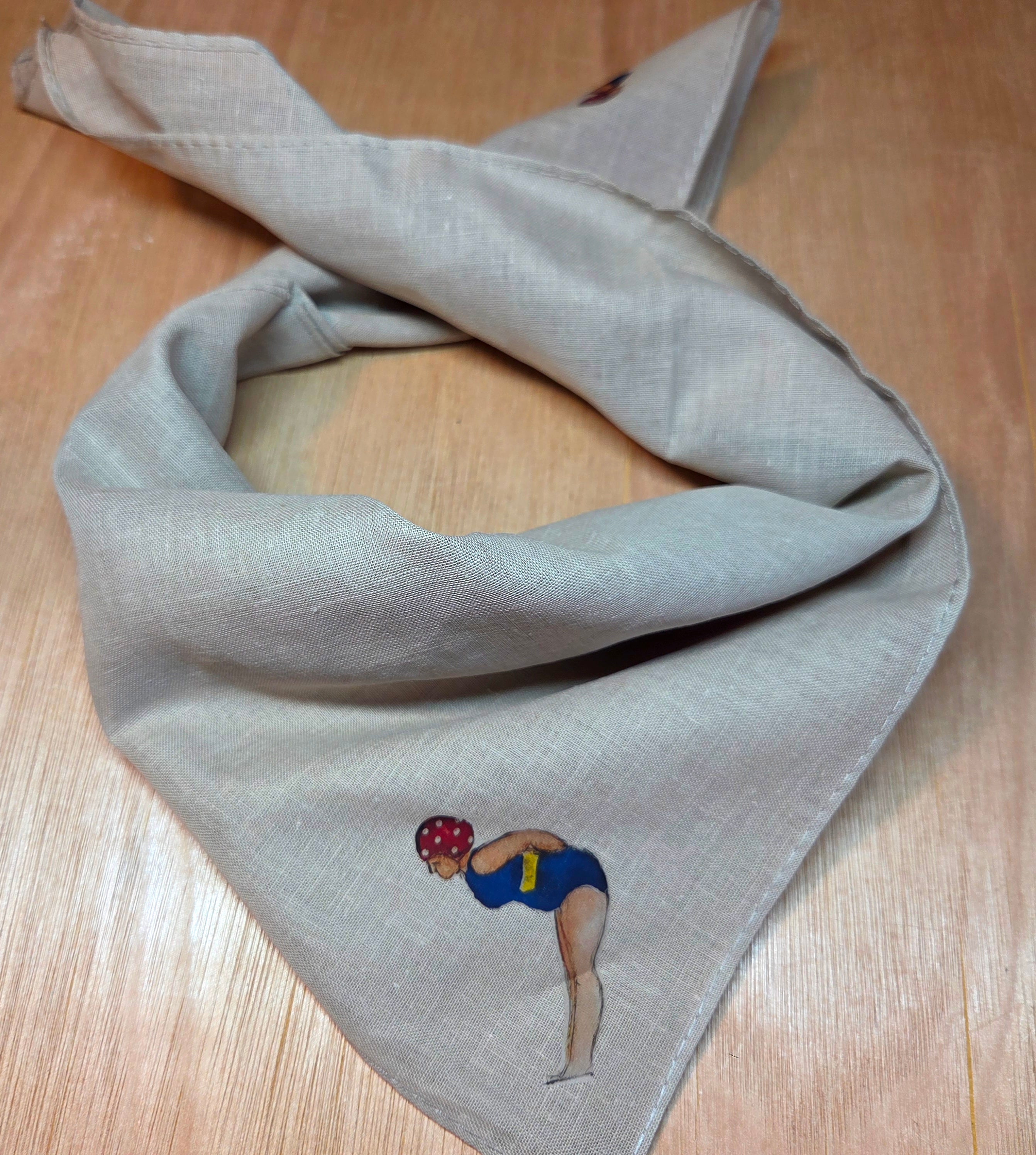 The Little Lady Swimmer Bandana Scarf Neck Tie 100% Cotton Dark Beige