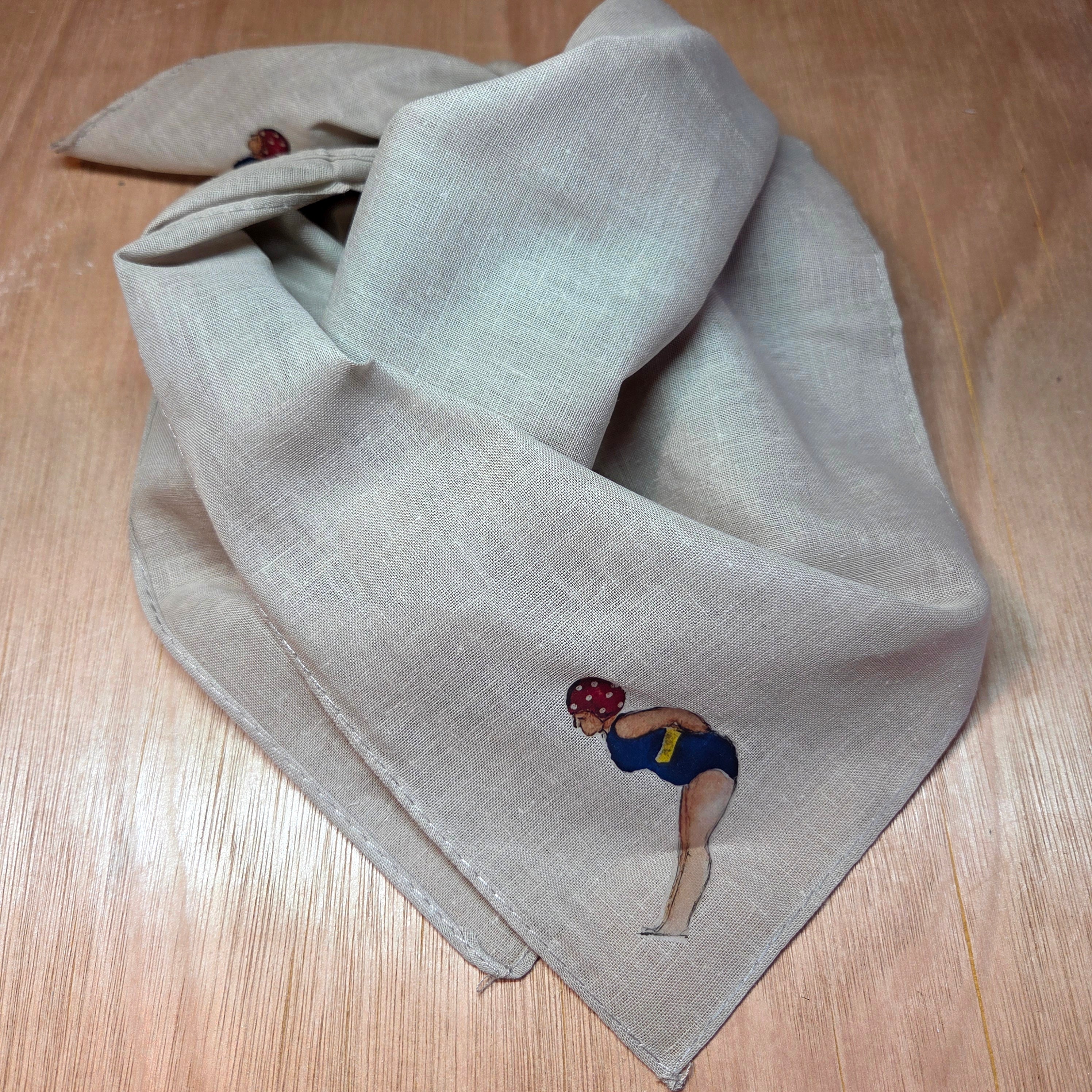 The Little Lady Swimmer Bandana Scarf Neck Tie 100% Cotton Dark Beige