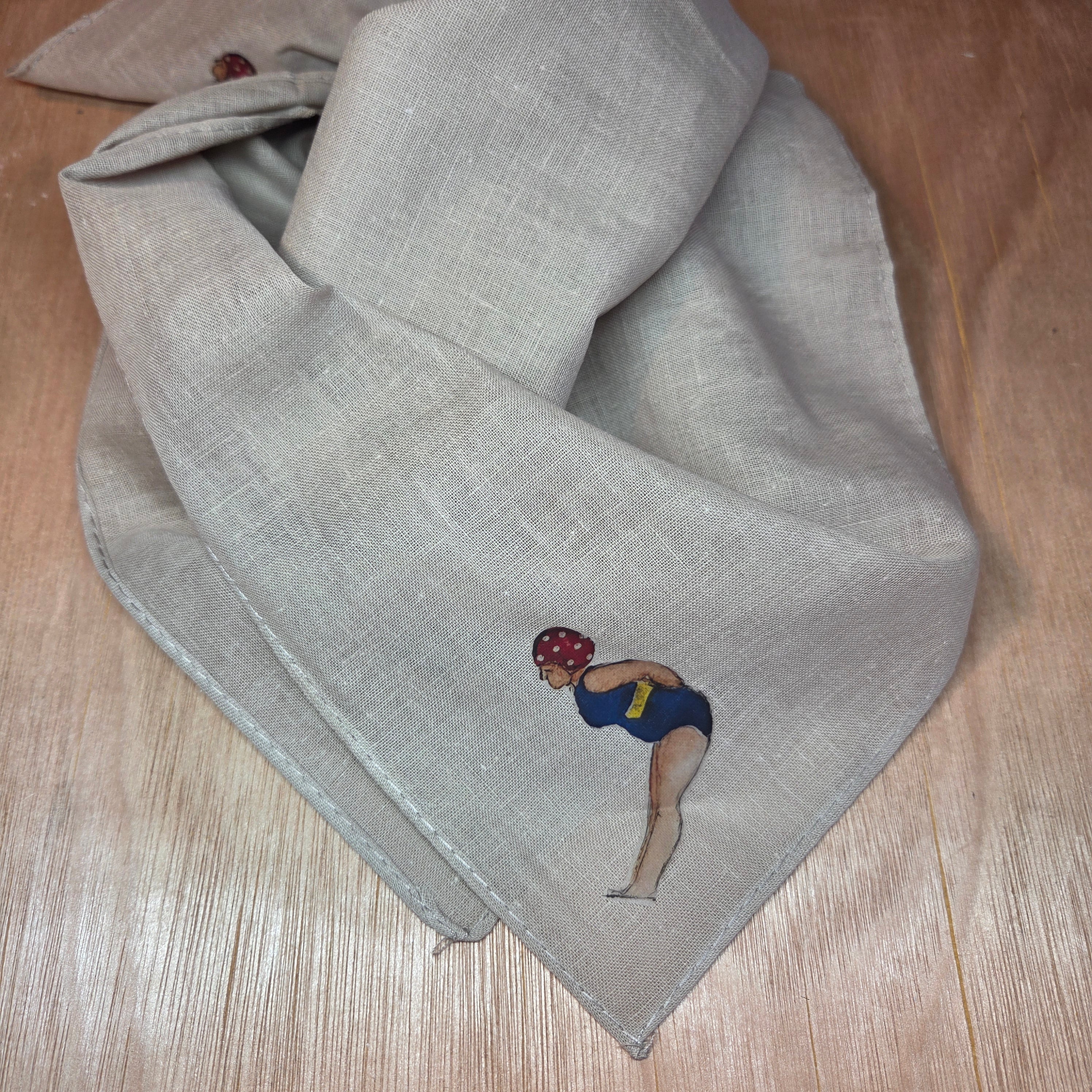 The Little Lady Swimmer Bandana Scarf Neck Tie 100% Cotton Dark Beige