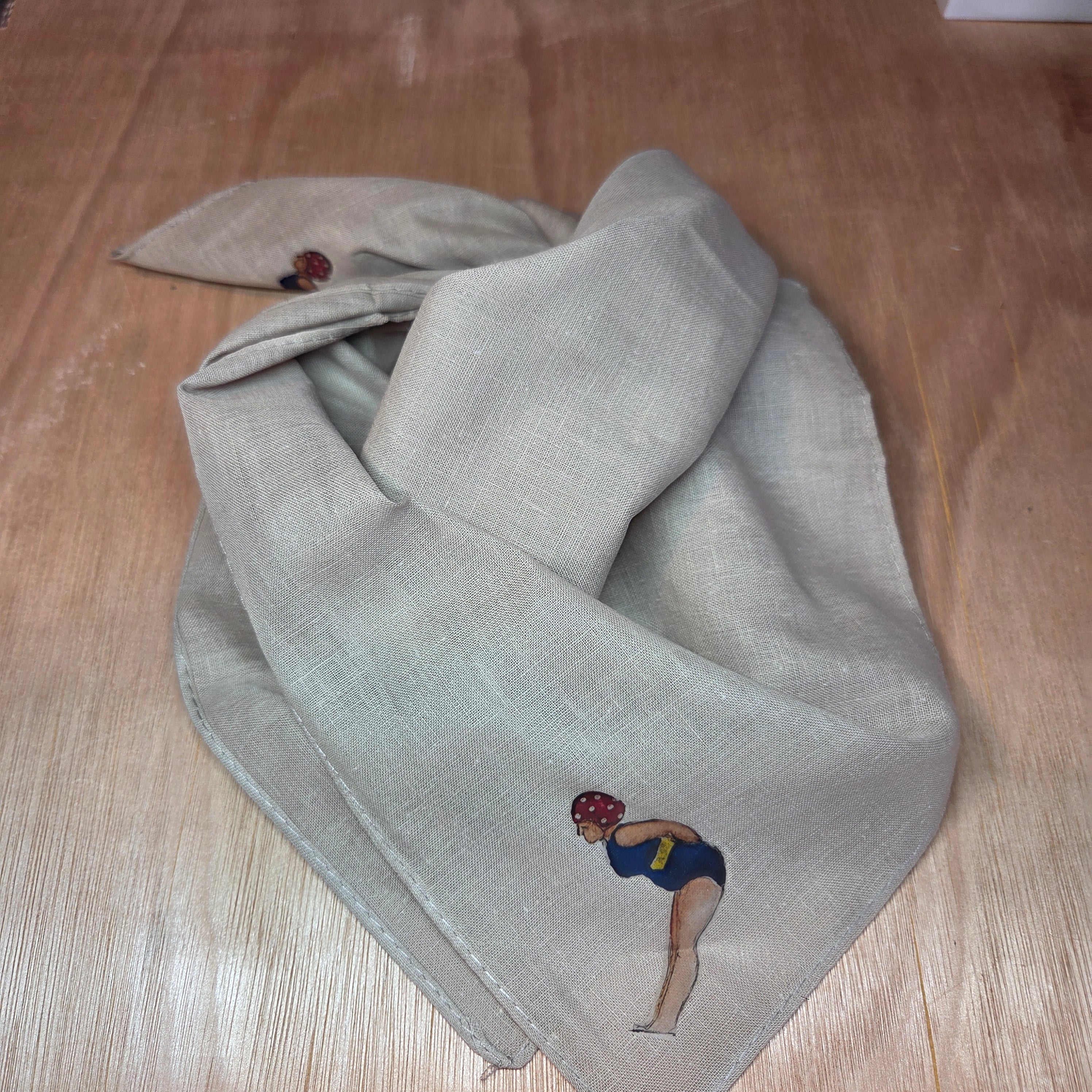 The Little Lady Swimmer Bandana Scarf Neck Tie 100% Cotton Dark Beige