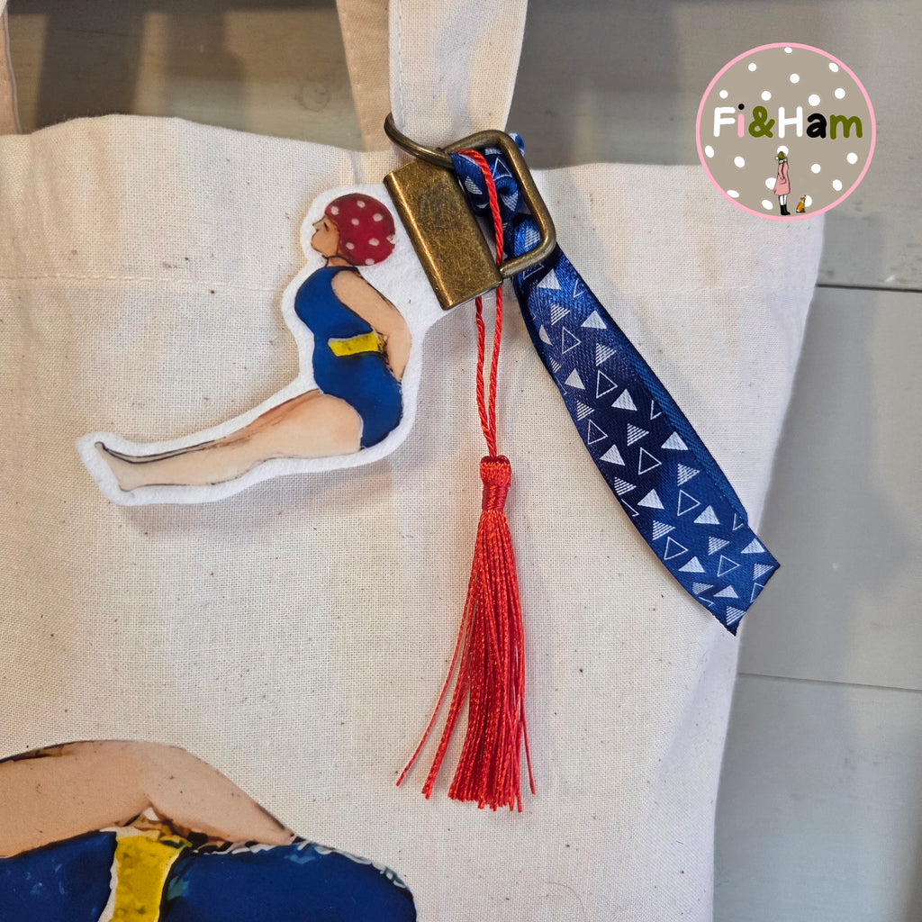 Little Lady Swimmer tote bag small short handled with matching bag charm