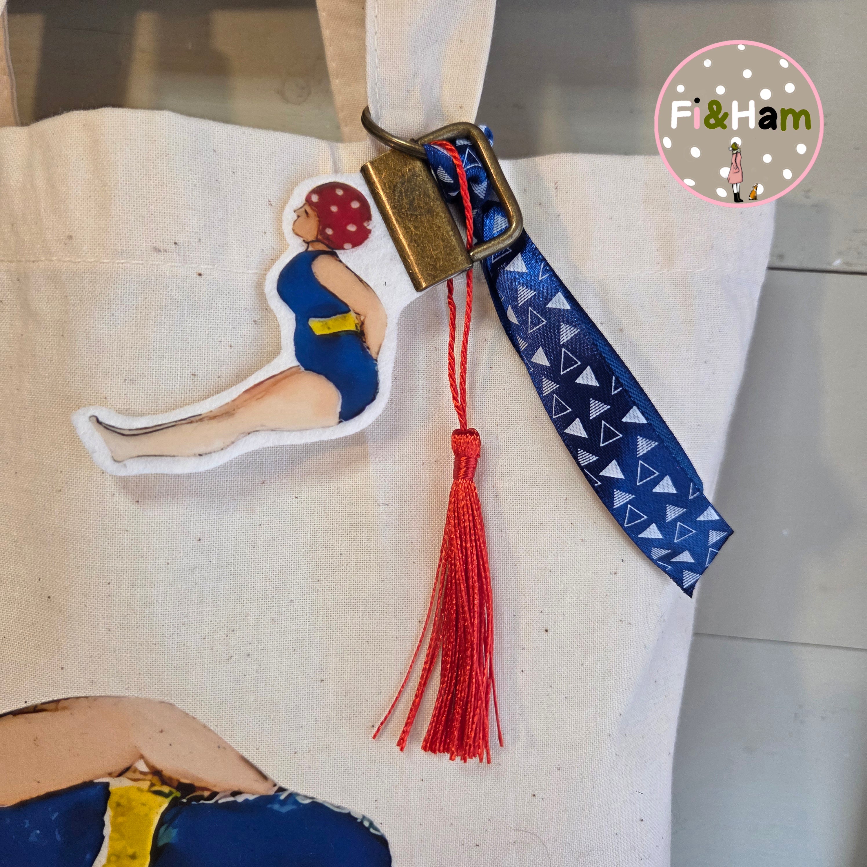 Little Lady Swimmer tote bag small short handled with matching bag charm