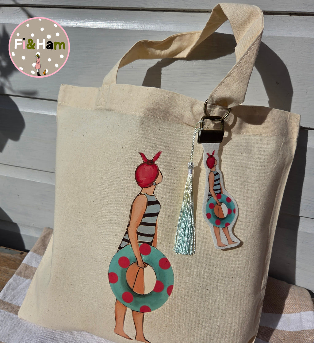 Beach Babe canvas tote bag with matching bag charm